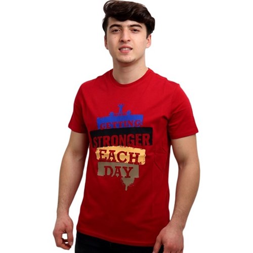 Erkek T-shirt Bis Yaka Baskılı Erkek Tshirt Ürün Kodu: 1912064-RED