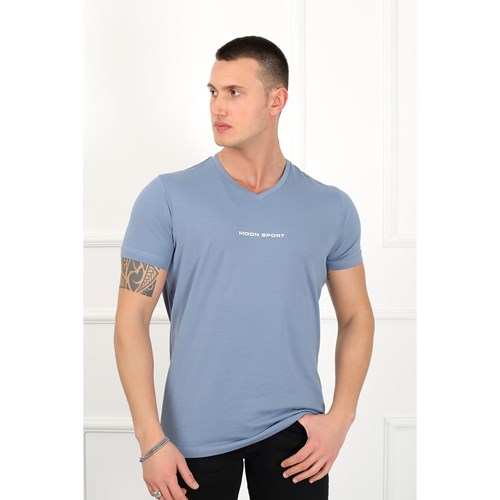 Erkek T-shirt Moon Erkek Logolu Basic  Tshirt Ürün Kodu: m222210610-mavi