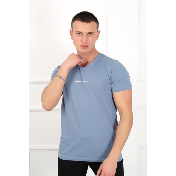 Erkek T-shirt Moon Erkek Logolu Basic  Tshirt Ürün Kodu: m222210610-mavi