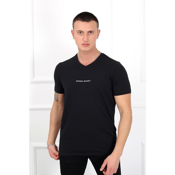 Erkek T-shirt Moon Erkek Logolu Basic  Tshirt Ürün Kodu: m222210610-siyah