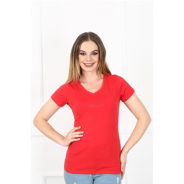 Kadın T-shirt Loya Kadın Basic  Tshirt Ürün Kodu: m222220611-KIRMIZI