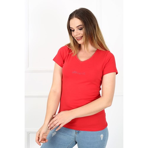 Kadın T-shirt Loya Kadın Basic  Tshirt Ürün Kodu: m222220611-KIRMIZI